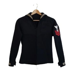 WWIl 1940s Naval Dress Wool Sailor Uniform Top Men's Size Small Navy Blue